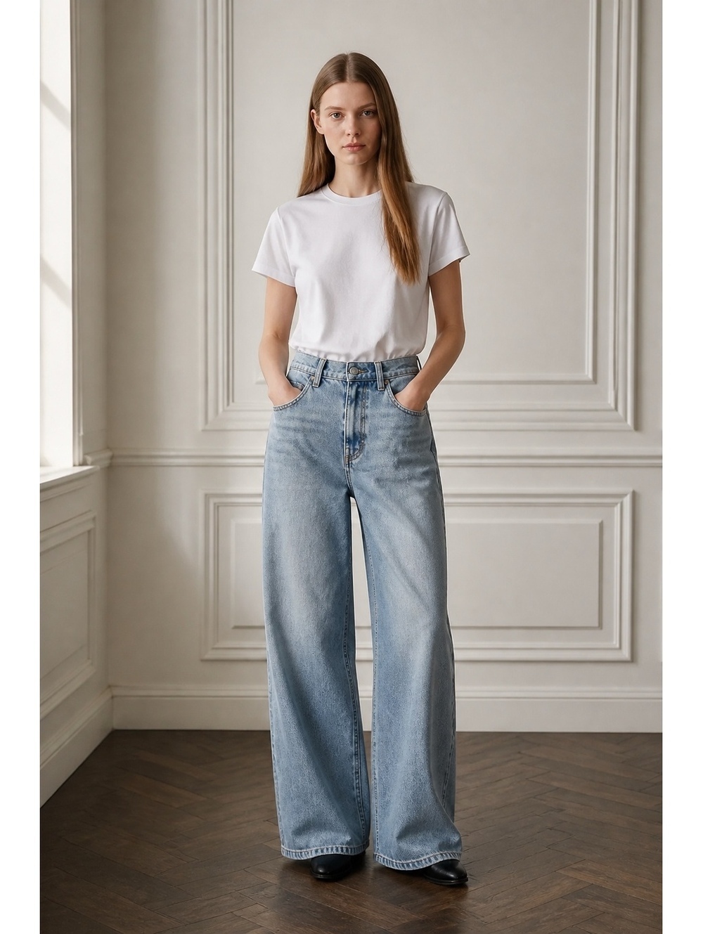 Hollister Super Baggy Light Wash Jeans with Embroidered Wolf Patch Y2K